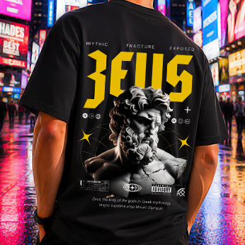 Camiseta Streetwear Zeus Estampa Frente Costas Casual Masculino Feminino Algodão Unissex Estilo Rua Oversized