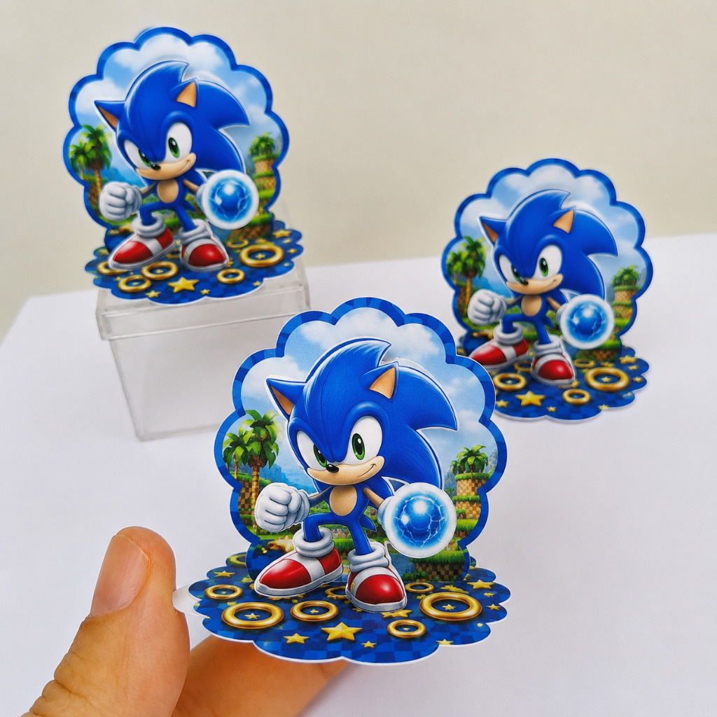Kit Aplique 3D, 10, 20, 30 ou 40 und. Tag SONIC Personalizados Lembrancinhas Festa infantil Aniversário