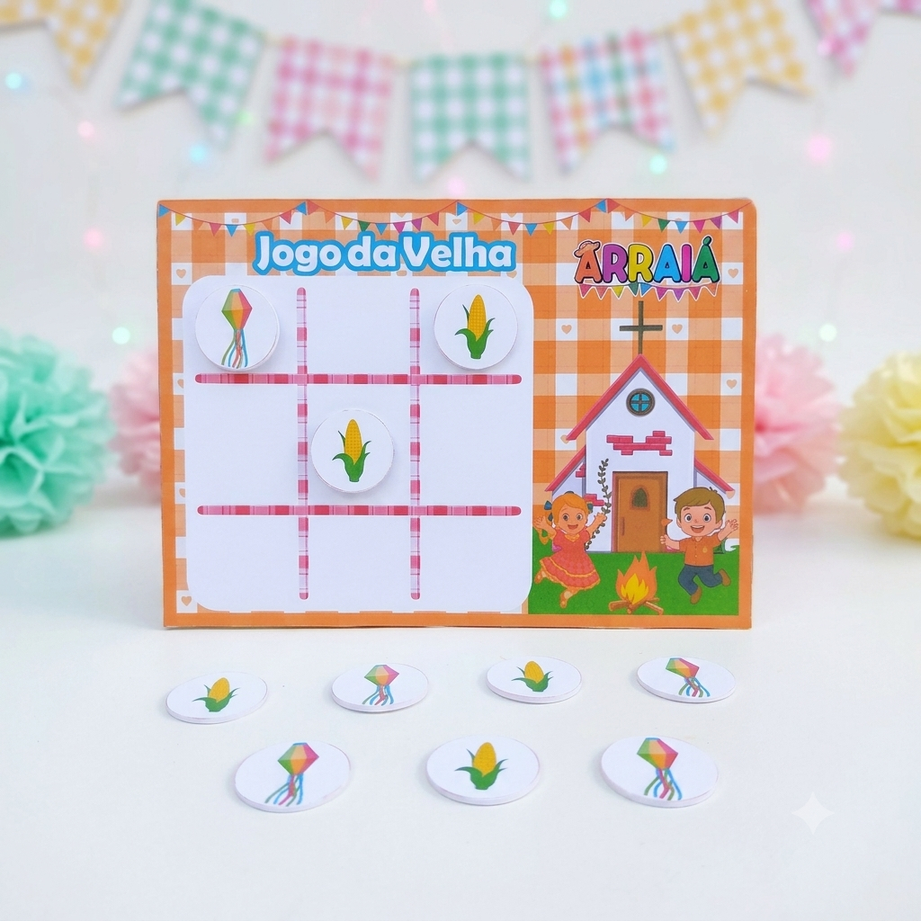 Jogo da Velha Personalizado Festa Junina - Lembrancinha de Aniversário Tema Festa Junina