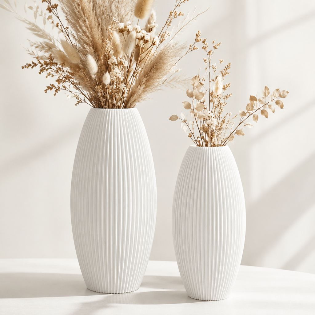 Vasos Decorativos Design Orgânico para Sala Quarto 2 Enfeites Rack Mesa Centro Estante e Prateleiras Estilo Canelado