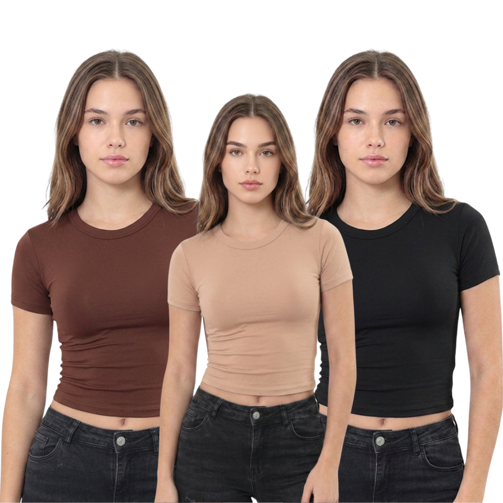Blusa Feminina Baby Tee em Suplex com Elastano Premium Gola redonda do P ao GG