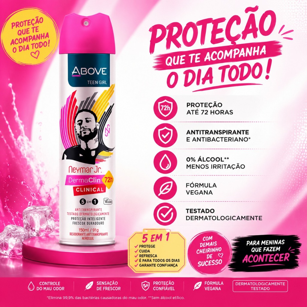 Desodorante Derma Clinical Above Teen Girl Neymar Jr. 150ml Proteção Intensa e Frescor Duradouro