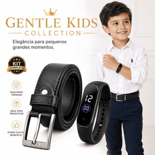 Kit Cinto Infantil Masculino Couro Ajustável + Relógio Smart Criança Menino Kids Premium