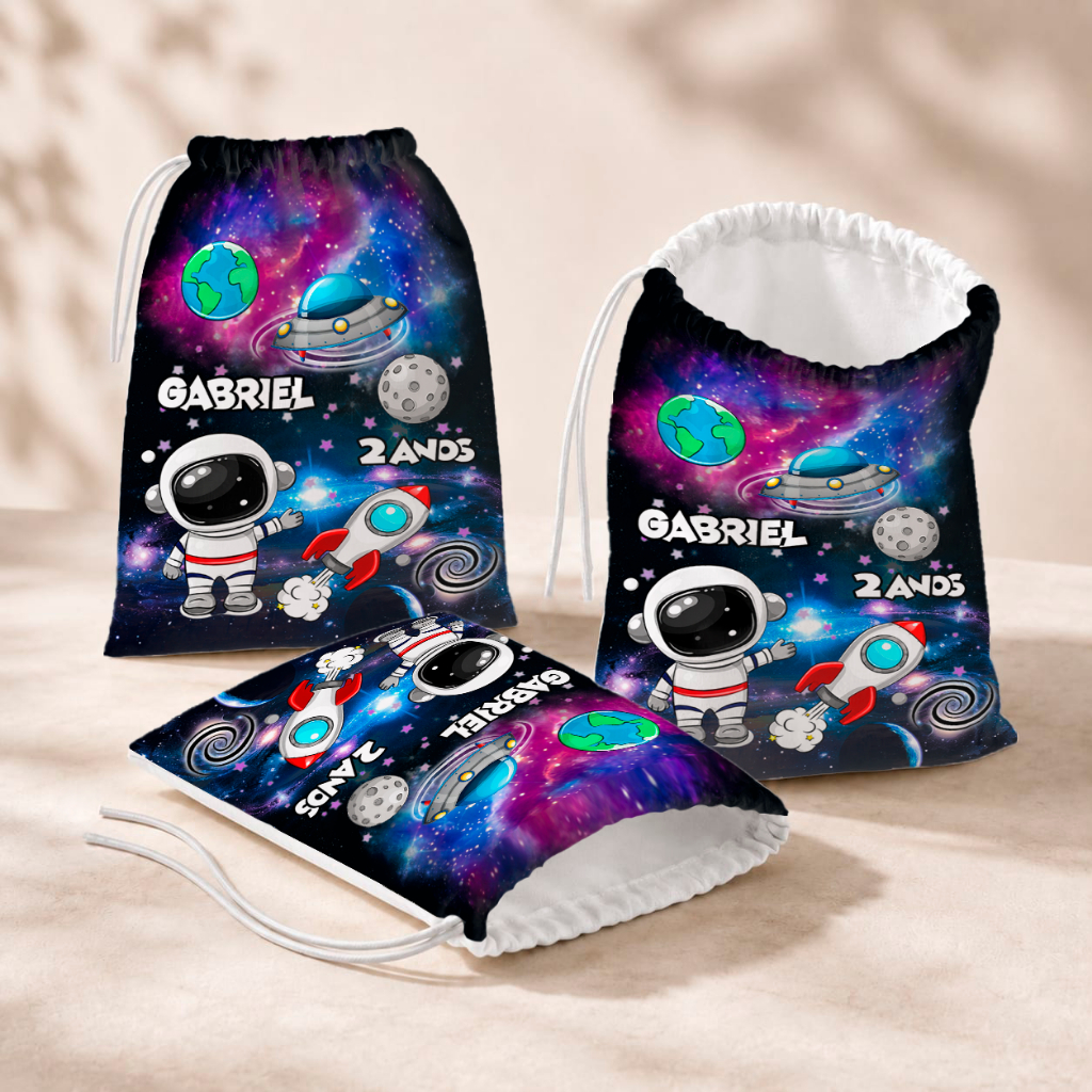 20 Sacolinhas Personalizada Festa Infantil 18x26 Aniversário Lembrancinha Astronauta M1