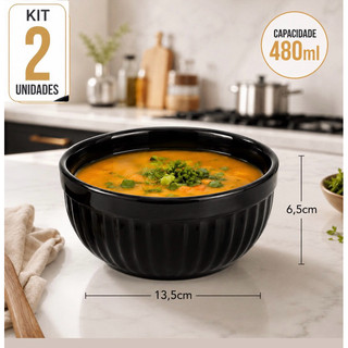 Kit 2 Tigela Cambuca Bowl de Ceramica 480ml Caldos Sopa 14x7 Cambuca de Caldos Ceramica Resistente