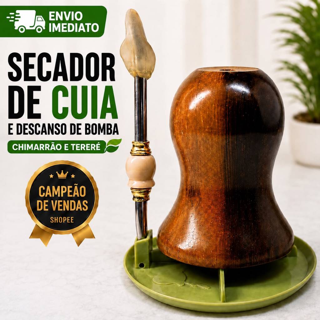 Suporte para Secador de Cuia e Descanso Porta Bomba de Chimarrão e Terere Organizador Mate Premium BOMBOX