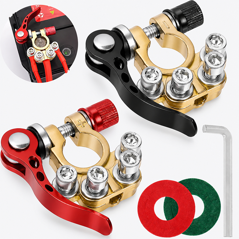 Kit 2 Terminais de Bateria Automotiva Engate Rápido Positivo Negativo com Alavanca em Latão
