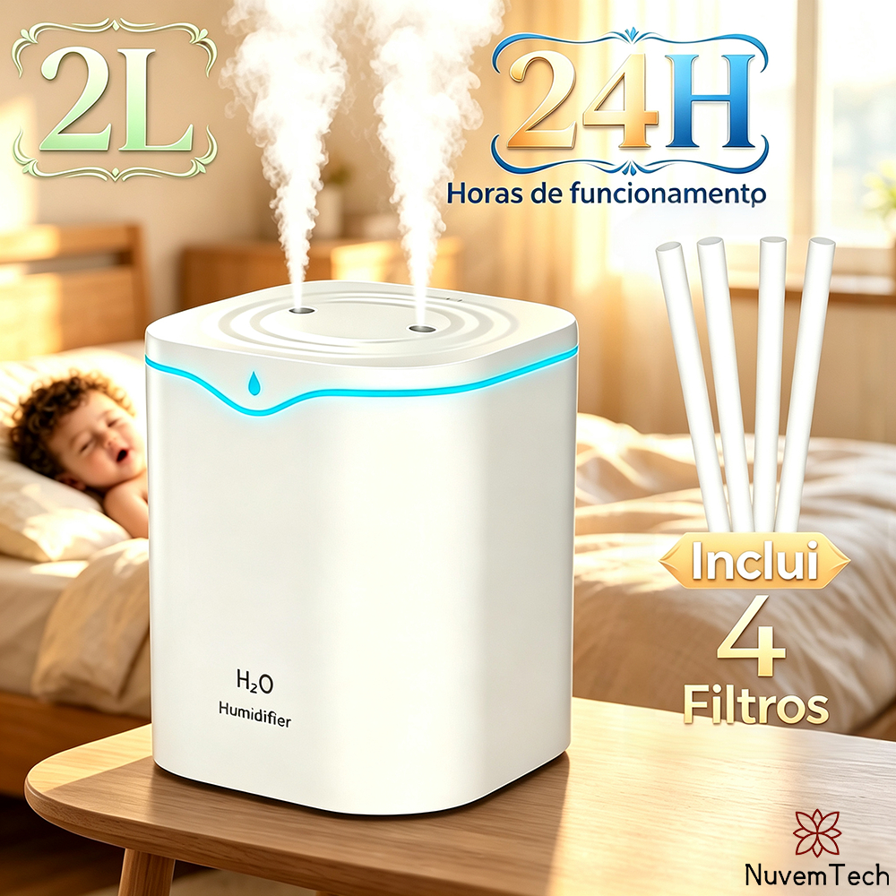 Umidificador De Ar Grande Aromatizador De Ambiente USB LED Purificador Difusor De Aroma Ultrassônico Bico Duplo