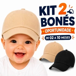 Kit 2 Bonés Bebê Menino Menina Com Elástico Regulável 02 A 10 Meses Algodão Macio Proteção Solar Boné Infantil