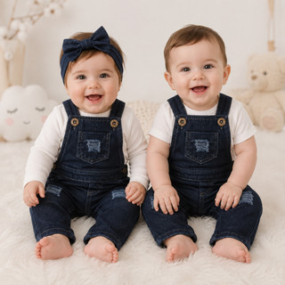 Macacão Jardineira Jeans Confortável Unissex Baby Premium - PB