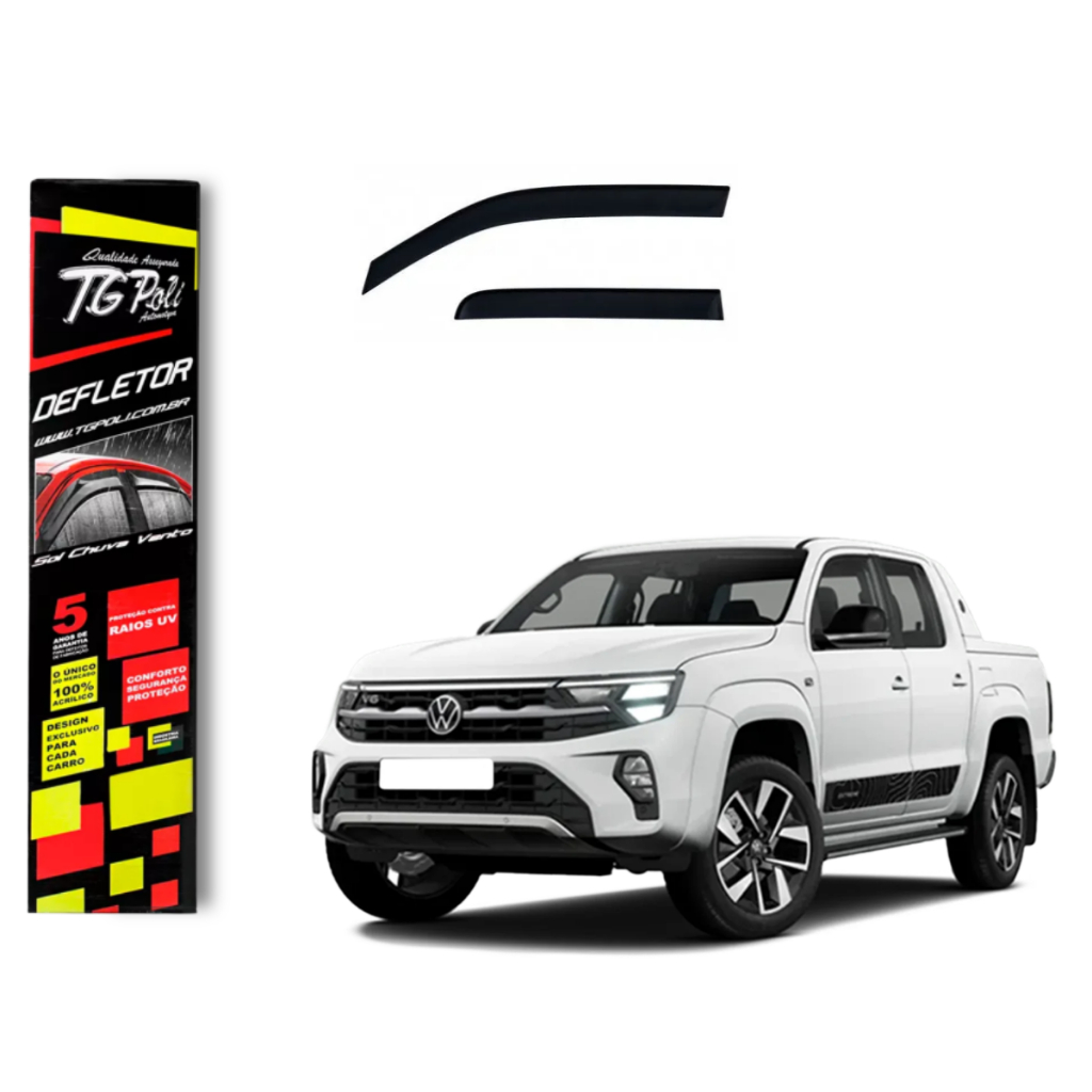 Calha de Chuva Volkswagen Amarok 2010 a 2025 TG Poli Defletor 4 portas Protetor Janelas Fumê