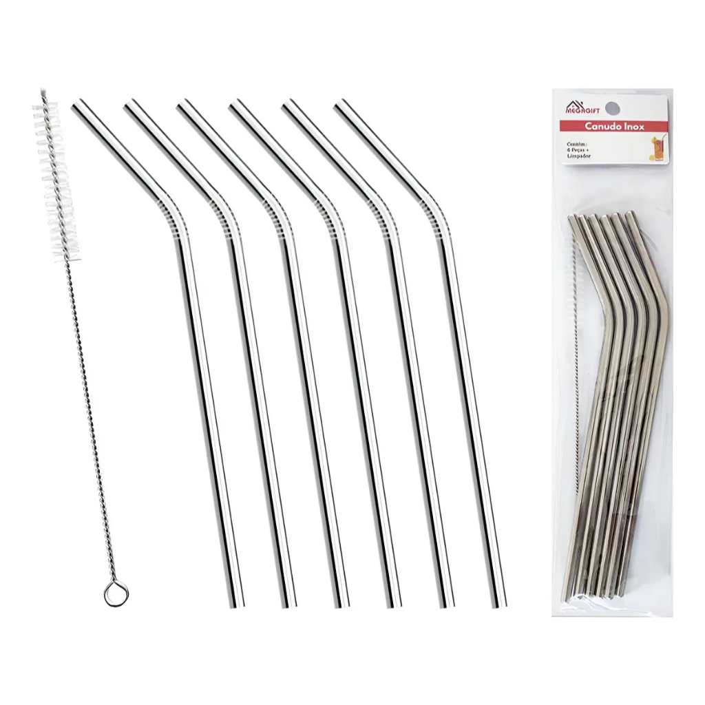 Kit 6 Canudo Inox Reutilizável c/ Limpador
