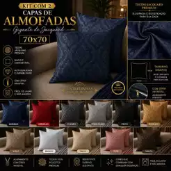 Kit 2 Capas de Almofada Grande 70x70 Jacquard 100% Poliéster Premium com Zíper Invisível Decorativa para Sofá, Sala e Q