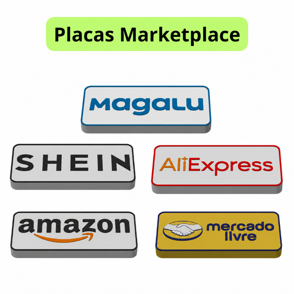 Placa Decorativa Marketplace 3D – Amazon, Shein, Mercado Livre, Magalu, Aliexpress