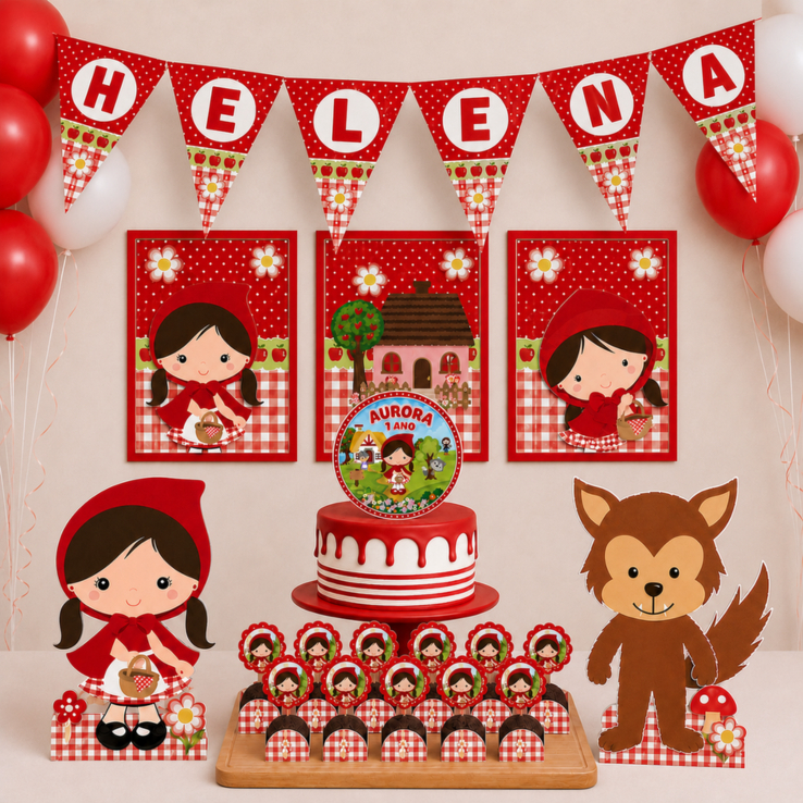 ENVIO RÁPIDO Kit festa Chapeuzinho Vermelho| Personalizado Bolinho Aniversário 70 itens Lembrancinha
