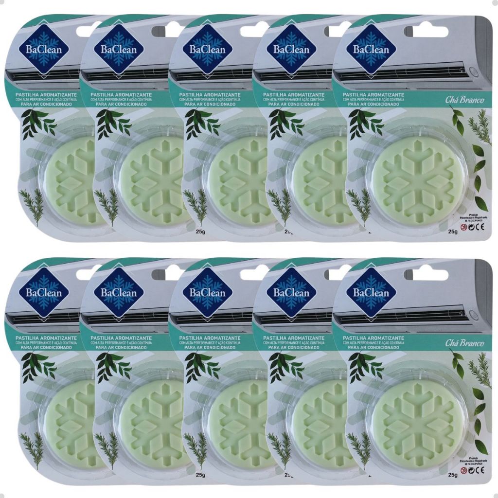 Kit 10 Pastilhas BaClean Ar Condicionado Aroma Chá Branco