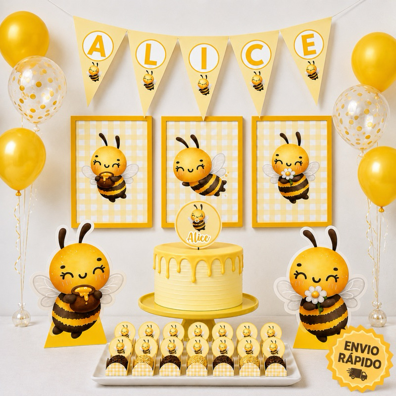 ENVIO RÁPIDO Kit festa Abelhinha - Abelha | Personalizado Bolinho Aniversário 70 itens Lembrancinha