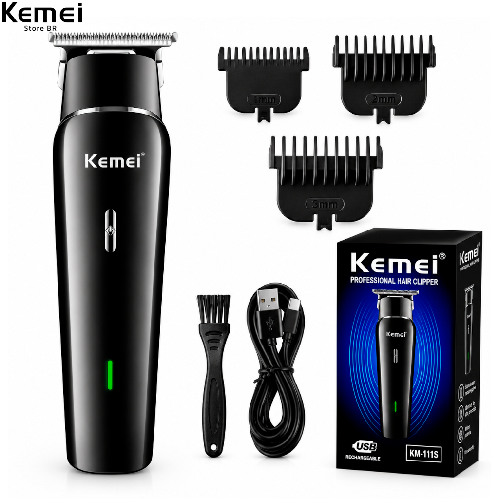 Máquina De Cortar Cabelo Profissional Aparador Recarregável Elétrico Versátil USB Homens Kemei -1113