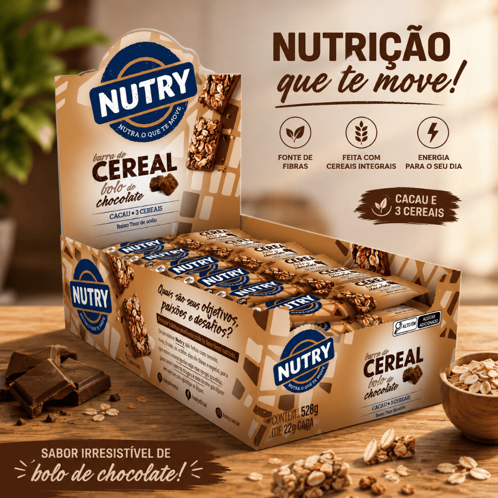 Barra De Cereal Nutry Bolo de Chocolate Cx 24 Unidades 528g - Nutrimental