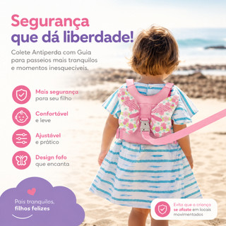 Colete Antiperda Infantil com Guia de Segurança Asa de Borboleta | Arnês Ajustável para Bebês e Crianças Passeio Viagem