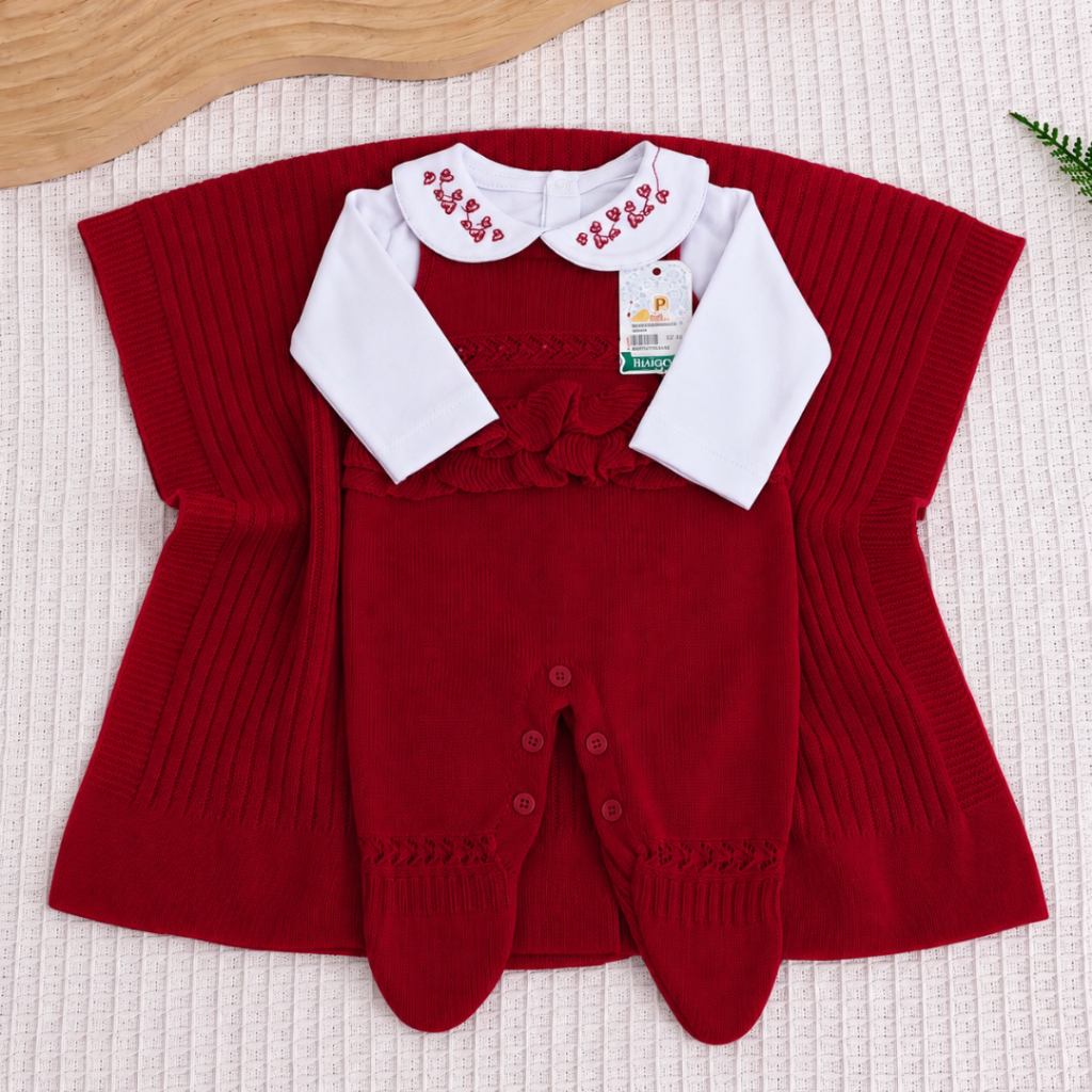 Saída Maternidade Jardineira Ayla | Body Gola Bordada | Recém-Nascido | Kit de Saída Maternidade 3 Peças | Meninas!