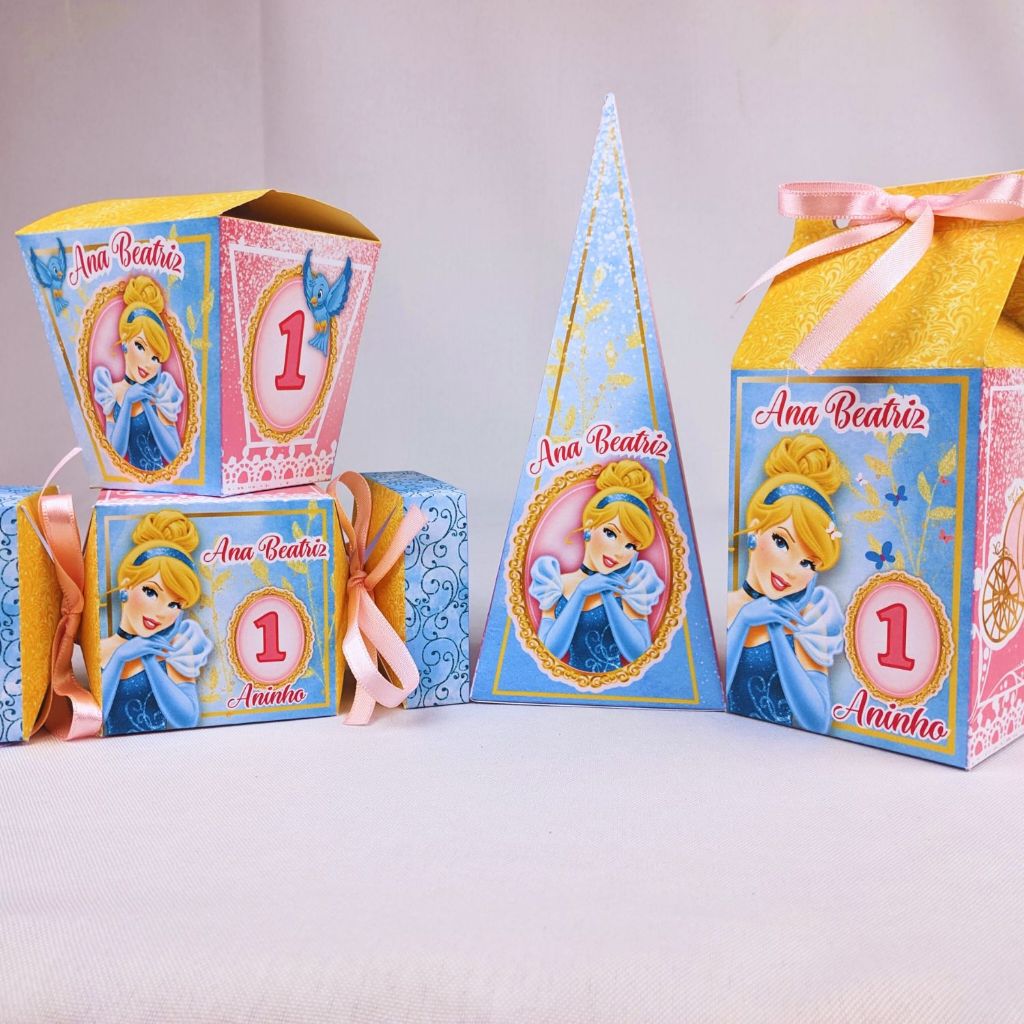 Kit 10 a 45 Caixinhas Personalizadas Lembrancinhas Cinderela Para Festa Aniversario Festinha