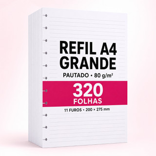 Refil Compatível Caderno Inteligente A4 80 160 240 320 Folhas 200x275mm Grande 11 Discos Pautado