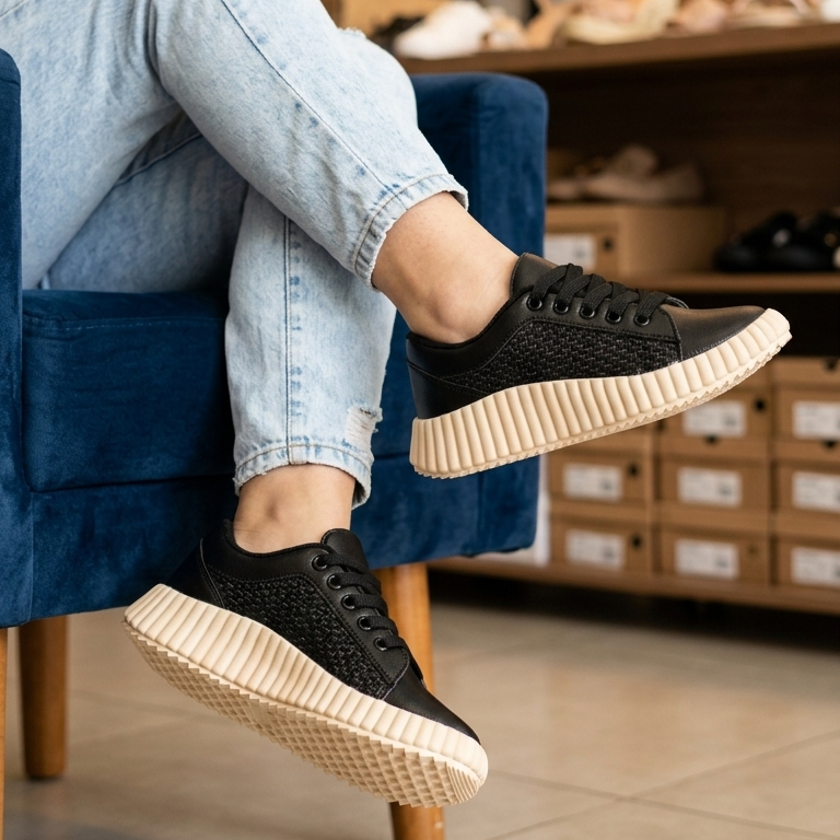 Tênis Feminino Sola Alta Tratorada Flatform Plataforma Detalhe Ráfia Palha Casual Confortável Lançamento