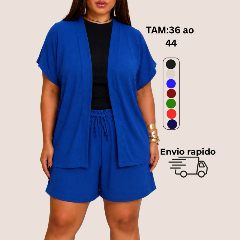CONJUNTO SHORT E BLUSA-KIMONO 2 PEÇAS MODA FEMININA MULHER ELEGANTE