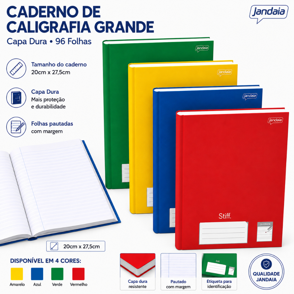 Caderno de Caligrafia Grande Brochura 96fls Capa Dura