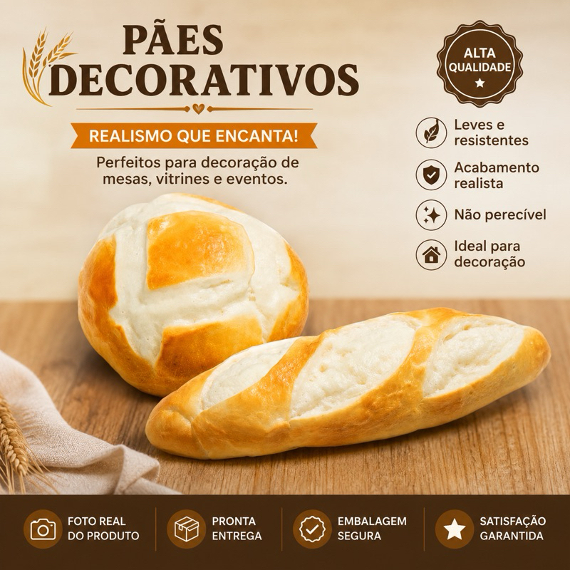 Kit Pães FILÃO Italiano E Redondo M Artificial Para Decoracao Mesa decoração artificial realista