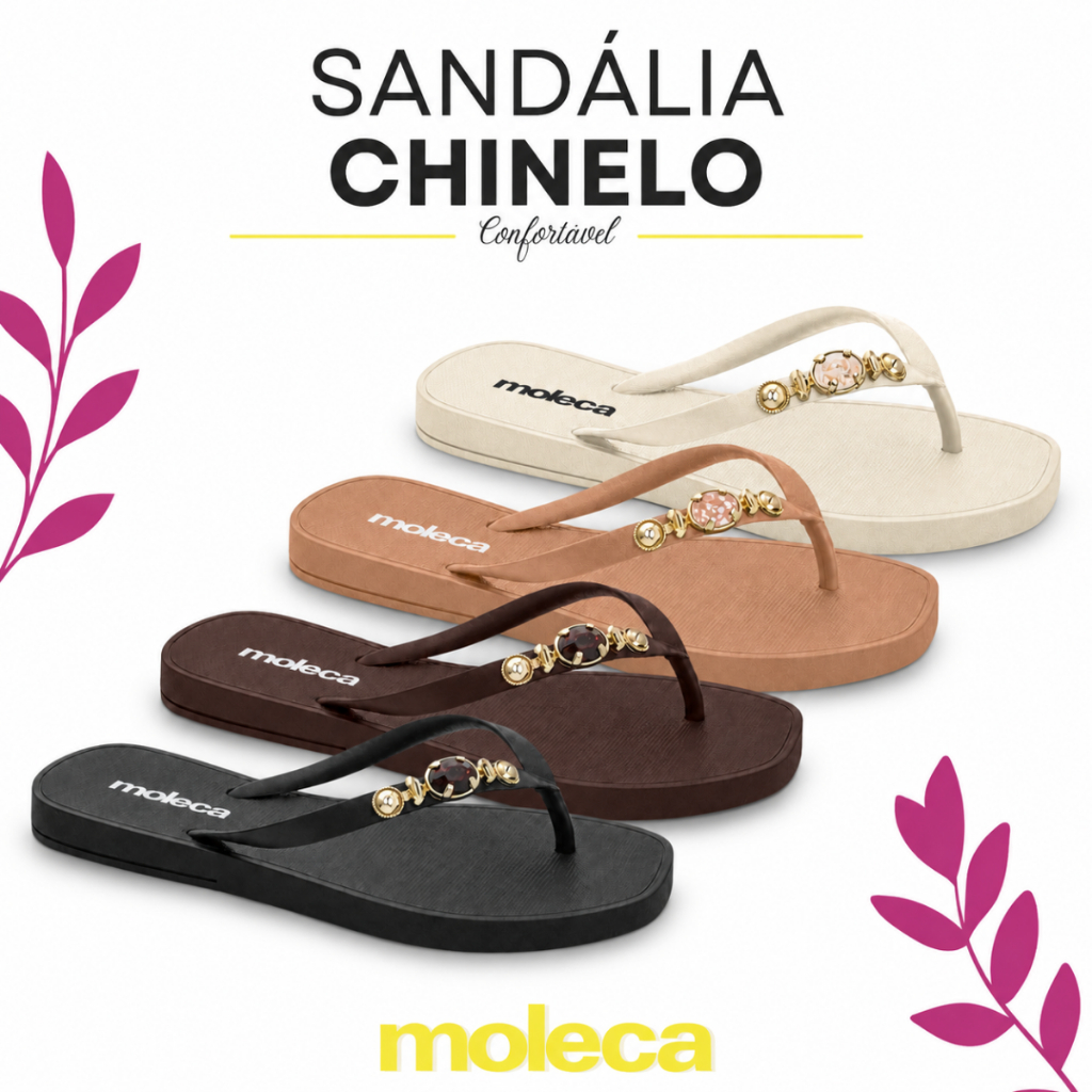 Sandália Chinelo Moleca Feminina Rasteirinha Macia Leve Confortável Ortopédica Lisa