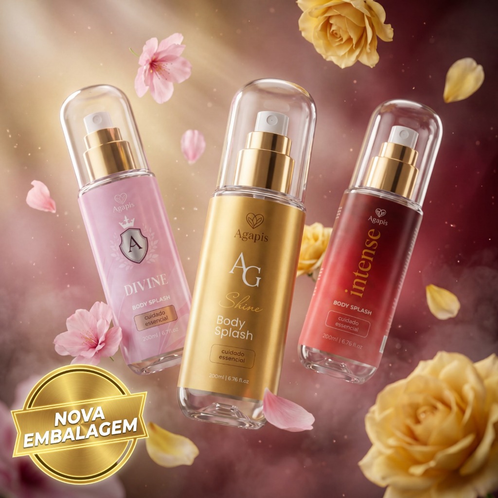 Kit 3 Body Splash Sexy Intense, Divine e Shine Agapis Beauty 200ml Fragrância Se