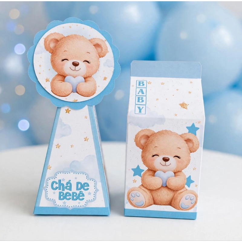 KIT CAIXAS CHA DE BEBÊ URSINHO AZUL / LEMBRANCINHAS CHÁ REVELAÇÃO/ CAIXINHAS