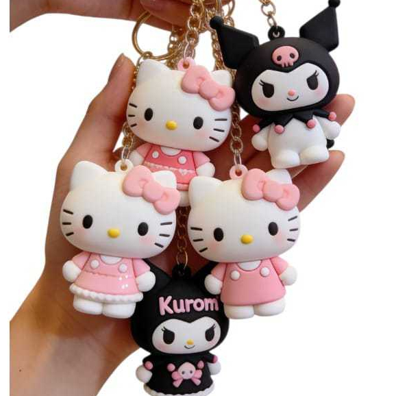 Chaveiro Hello Kitty + Kuromi 3D Premium Fofo Mochila Kawaii Geek
