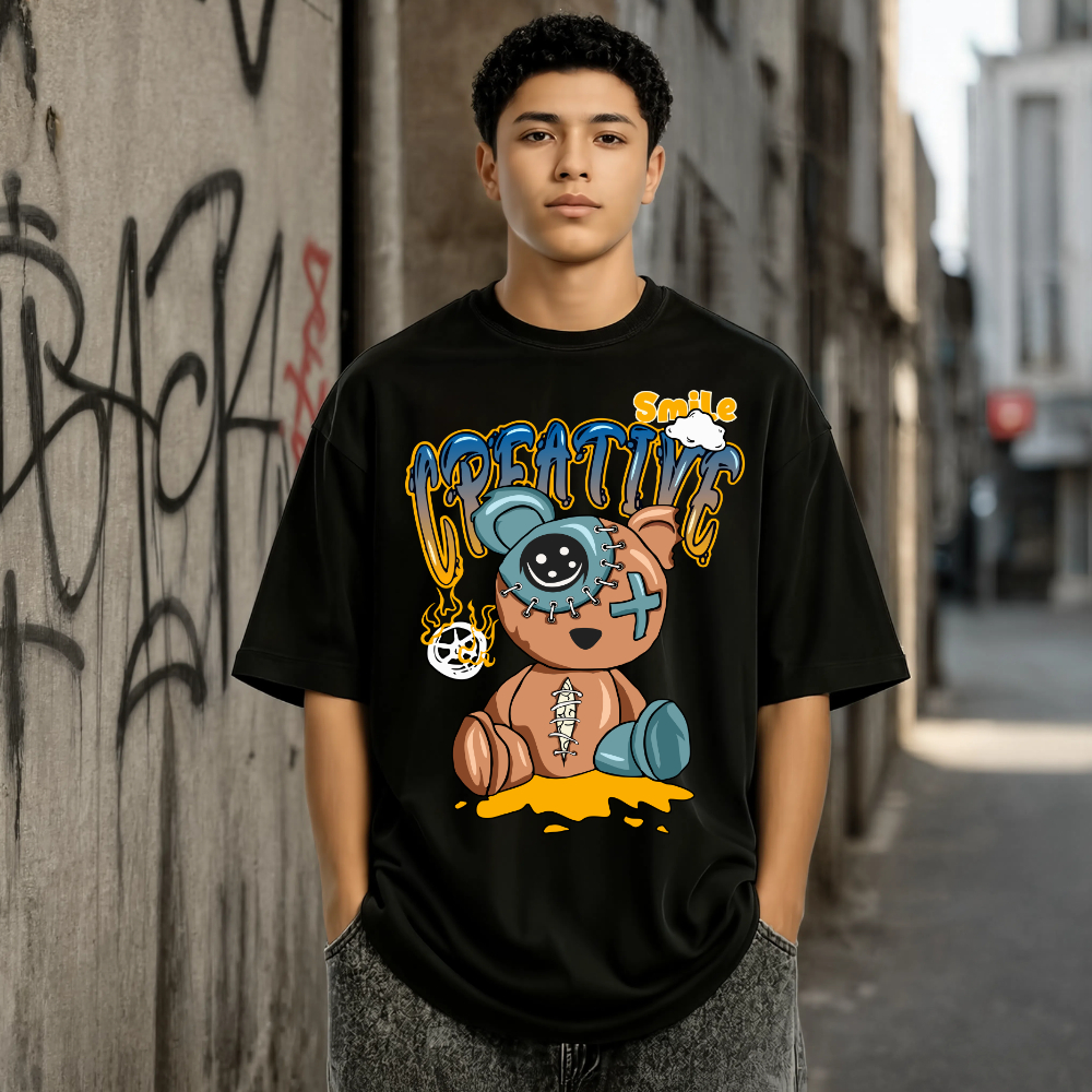 Camiseta Camisa  Blusa Masculina Algodão Estilosa Oversized Streetwear Casual Treino 100%  Algodão Feminina Urso Smile