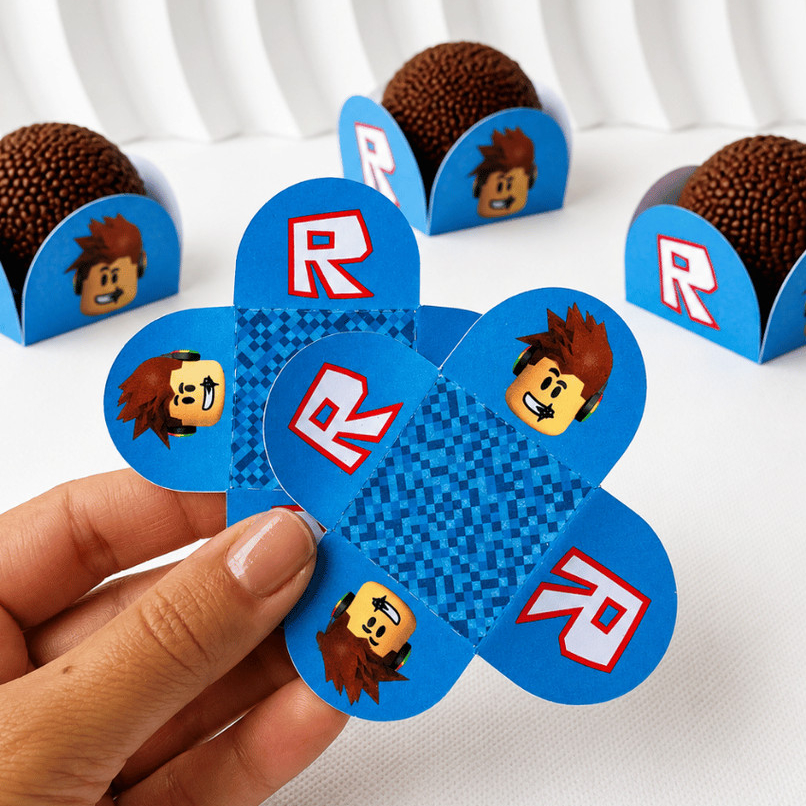 Forminha para Doces 4 Pétalas Roblox Menino Personalizadas  | Lembrancinha de Festa  | Aniversário Infantil