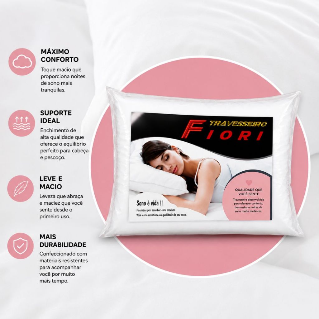 KIT 2 TRAVESSEIROS SUPORTE MEDIO  IDEAL PARA DORMIR DE LADO FIORI