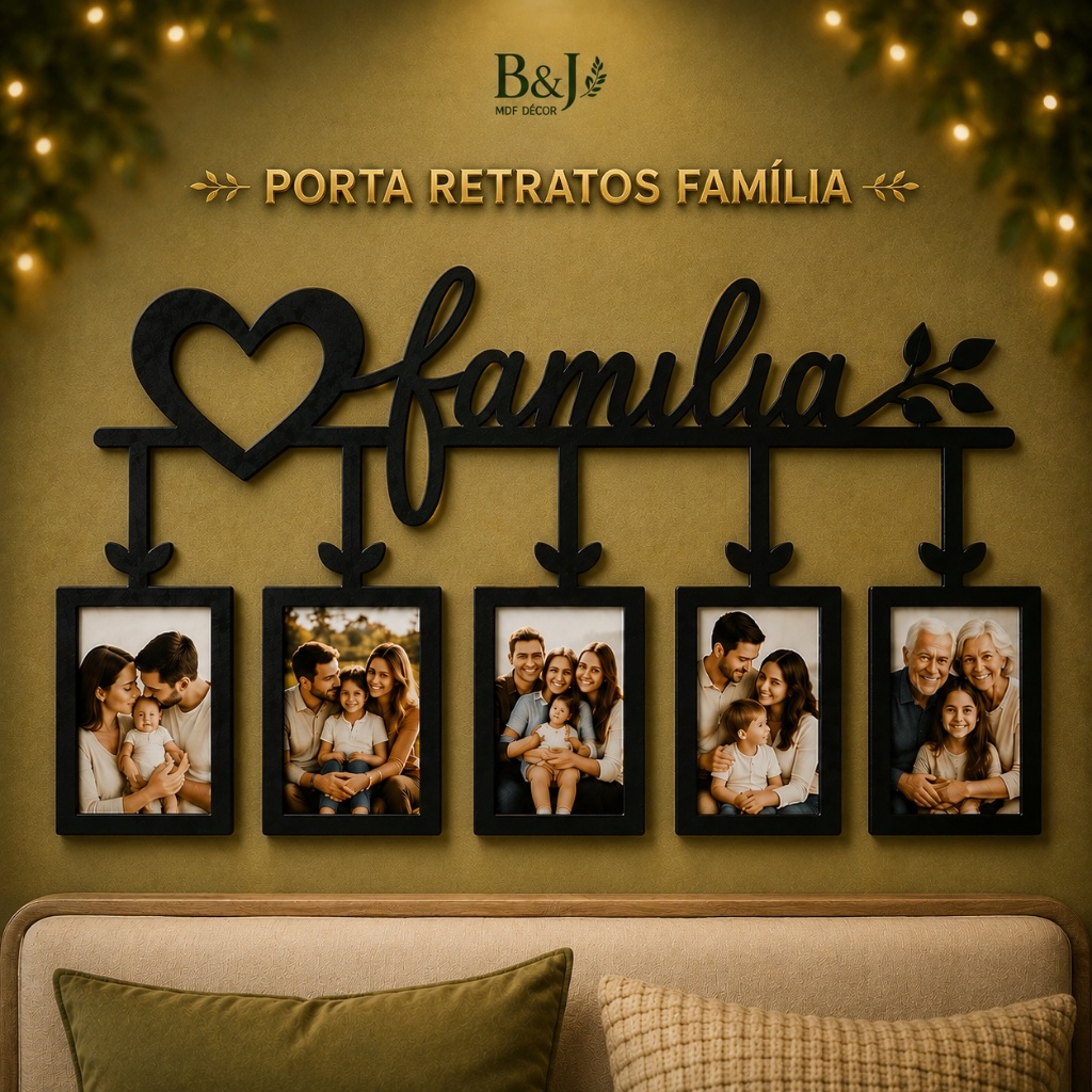 Quadro Decorativo Família MDF 5 Fotos 10x15 Porta Retrato de Parede Árvore Porta Fotos Memórias