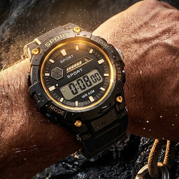 Relógio esportivo Digital Robusto Dourado Masculino Luminoso
