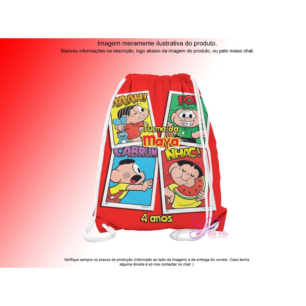 Mochilinha Saco Personalizado Turma da Mônica Festa Aniversário Lembrancinha Saquinho Infantil