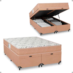 Cama Box Baú Casal Bipartido + Colchão D33 One Face - Suede Bege e- Shop Casa