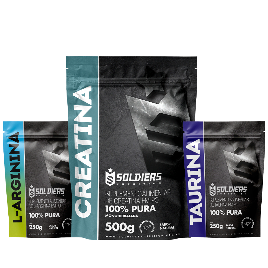 Imagem Kit Arginina 250g + Creatina Monohidratada 500g + Taurina 250g 100% Pura- Soldiers Nutrition