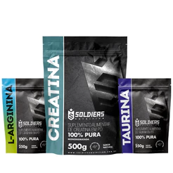 Kit Arginina 250g + Creatina Monohidratada 500g + Taurina 250g 100% Pura- Soldiers Nutrition