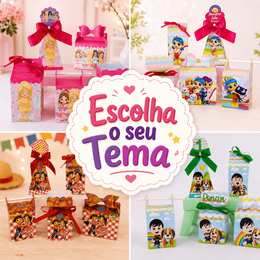 Kit festa caixinhas personalizadas - Escollha seu Tema