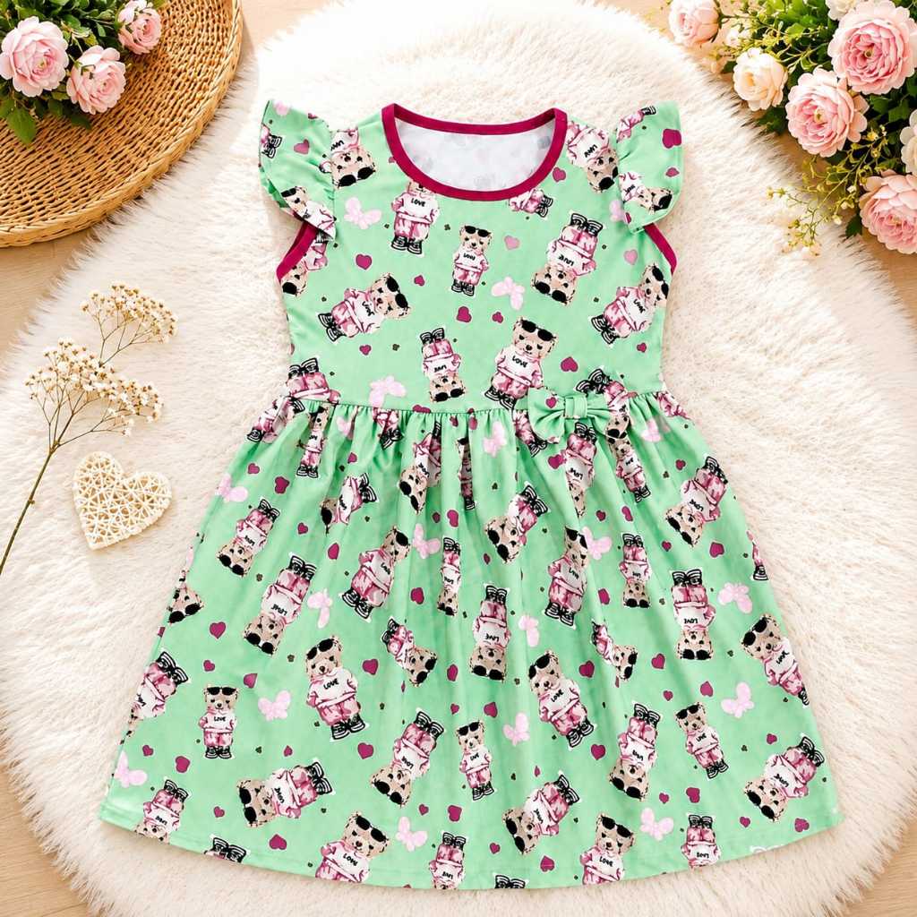 Vestido Infantil Menina Regata Com Babado Rodado Lindas Estampas Sortidas Com Laço Cores Variadas Tamanhos 2 a 7 Anos