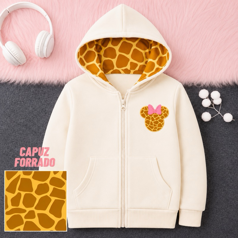 Blusa moletom Infantil Feminina com Zíper e Capuz Inverno Menina Estilosa Confortável Tamanhos 1 ao 14