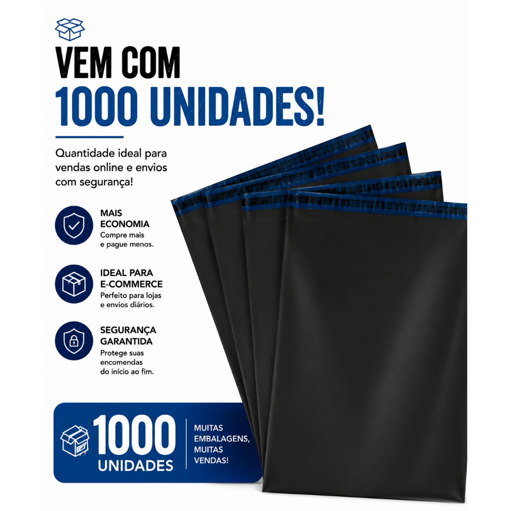 Saco de Envio Envelope de Envio Cinza Impermeável Resistente Antifurto com Cola Forte para E-commerce Kit 1000 Unidades