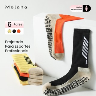 Melana Kit 6 Meias Esportivas Unissex Cano Médio, Algodão Antiderrapante para Futebol e Treinos