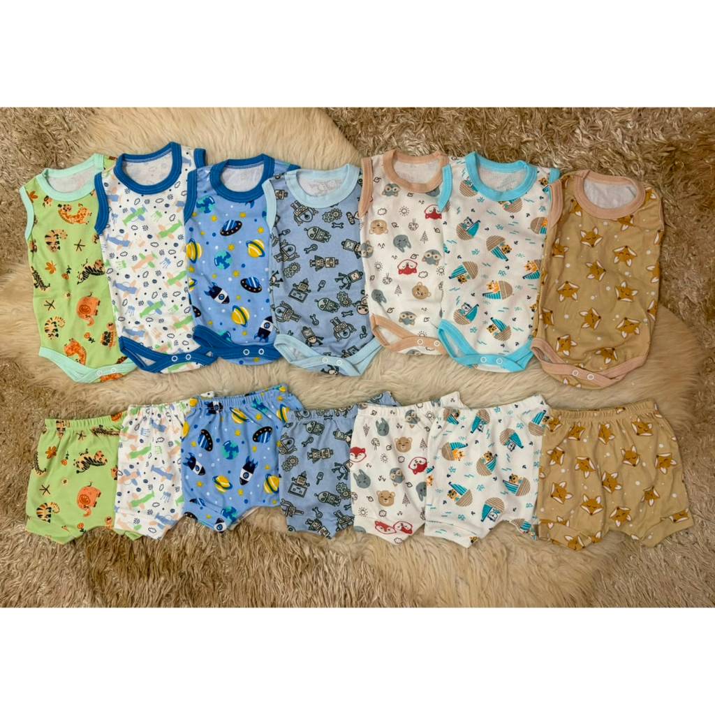 Kit Body Bebê Regata Short Algodão Conjunto Infantil Menino Menina Estampado Verão